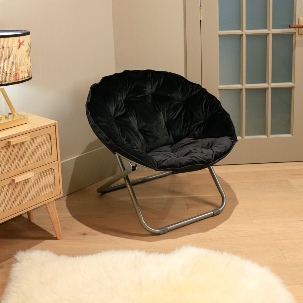 Adult Folding Faux Fur Moon Chair 33"x16"x32.5" | Black